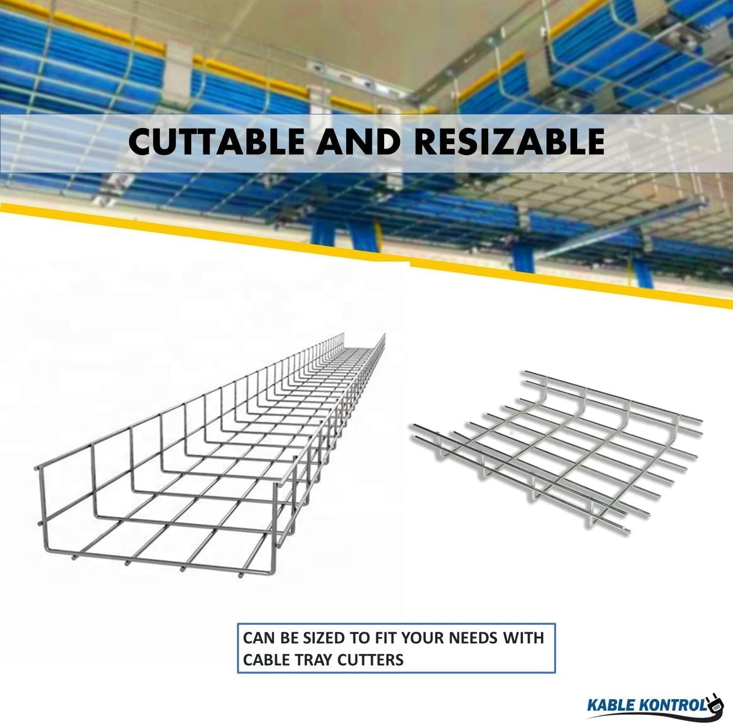 Kable Kontrol Cable Tray- 5 Feet Long - 12' Width, 4' Depth – Wire Mesh Tray Cable Management Rack Cords Organizer Cable Basket, Zinc Plated Steel NEC Approved for Network, Fiber Optic, Cabling
