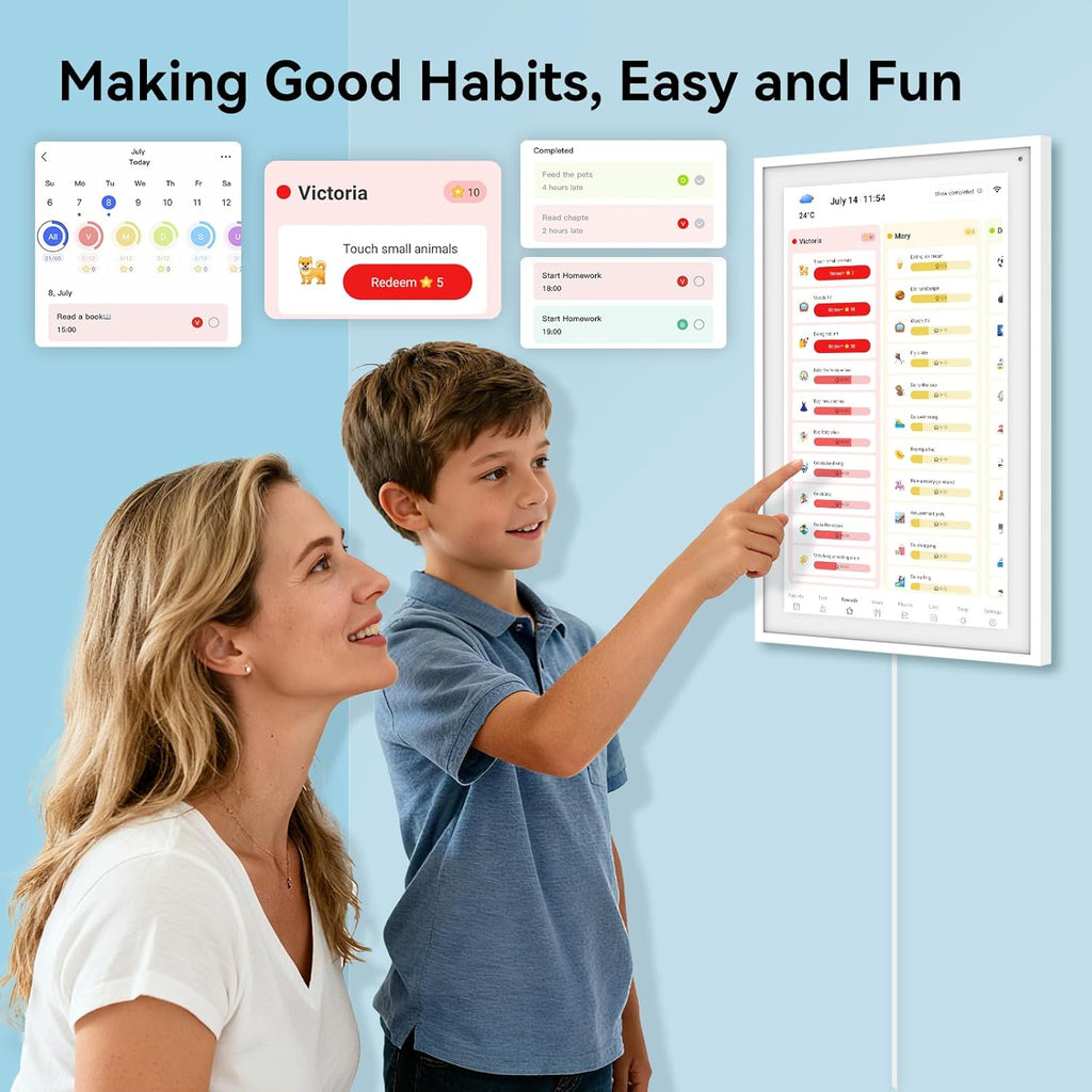 Digital Calendar, 15.6' Smart Wall Touchscreen Interactive Display for Family Schedules, Chore Charts, Achievement Rewards Multi-Phone Two-Way Sync Wall Planner Digital Photo Frame