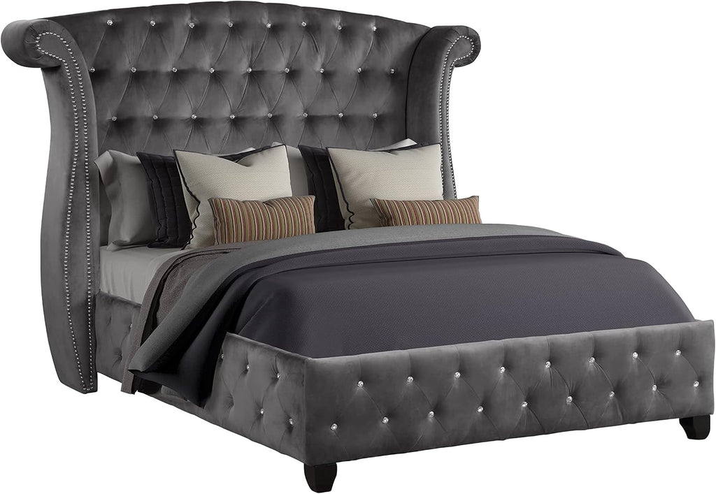 Full 5-Piece Upholstery Bedroom Set Constructed from Wood in Elegant Gray