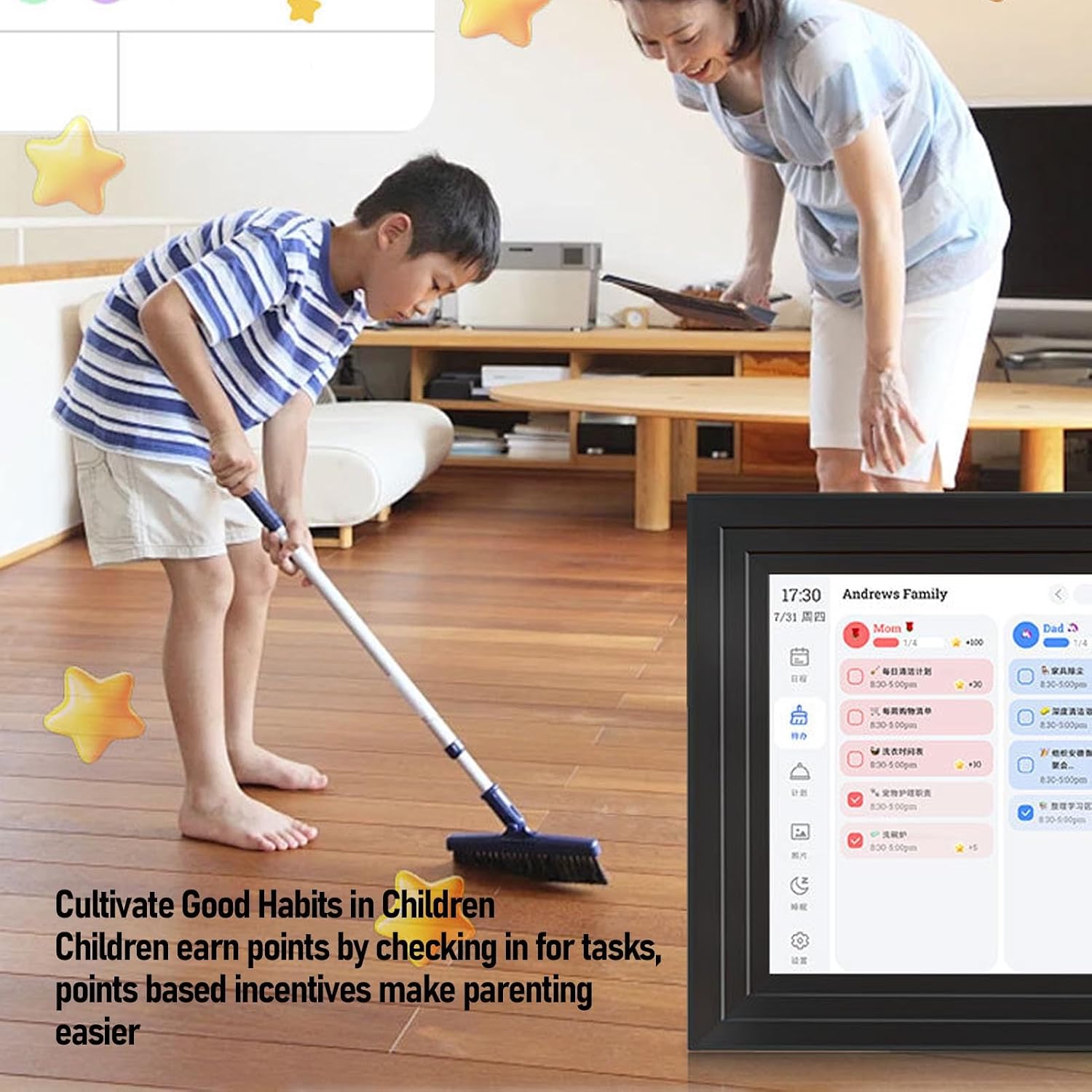 Cryfokt 10.1 Inch Smart Digital Calendar Planner and Chore Chart for Efficient Family Management, HD Touchscreen Interactive Display, Family Planner for Seamless Scheduling