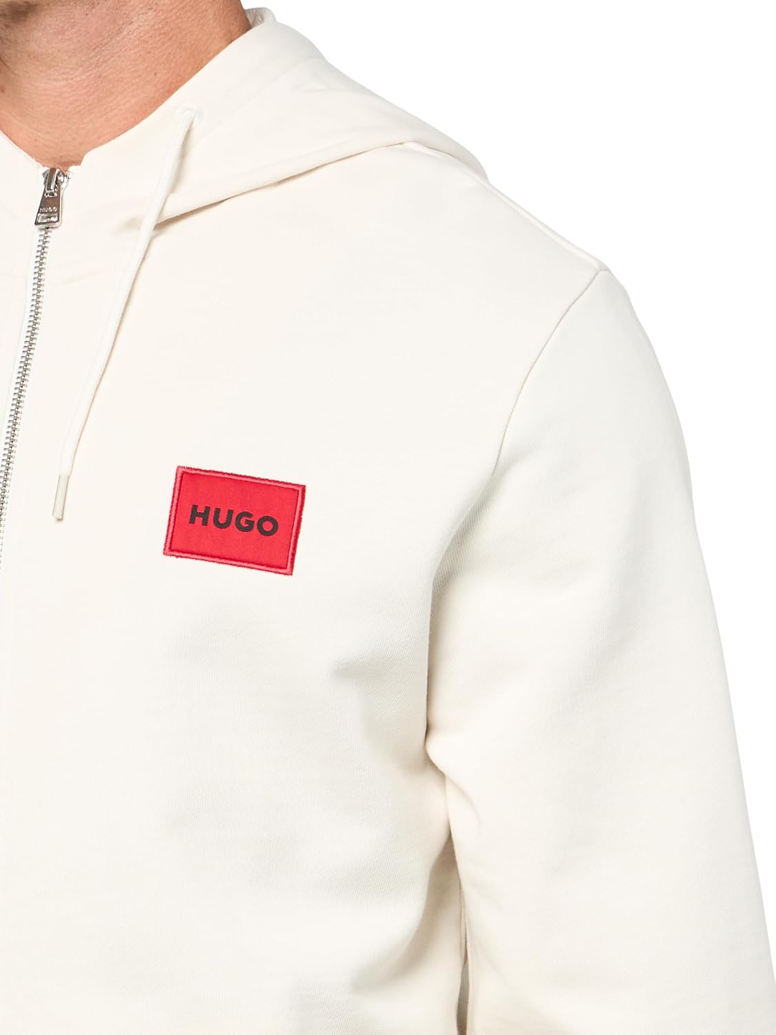 HUGO Men's Regular Fit Square Logo Jersey Hooded Zip Up Sweatshirt