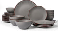Famiware Venus Plates and Bowls Sets with Trim, 24 Pieces Speckled Stoneware Dinnerware Set for 8, Matte Dark Gray - Microwave & Dishwasher Safe, Modern Minimalist, Dishes for Everyday & Formal Dining