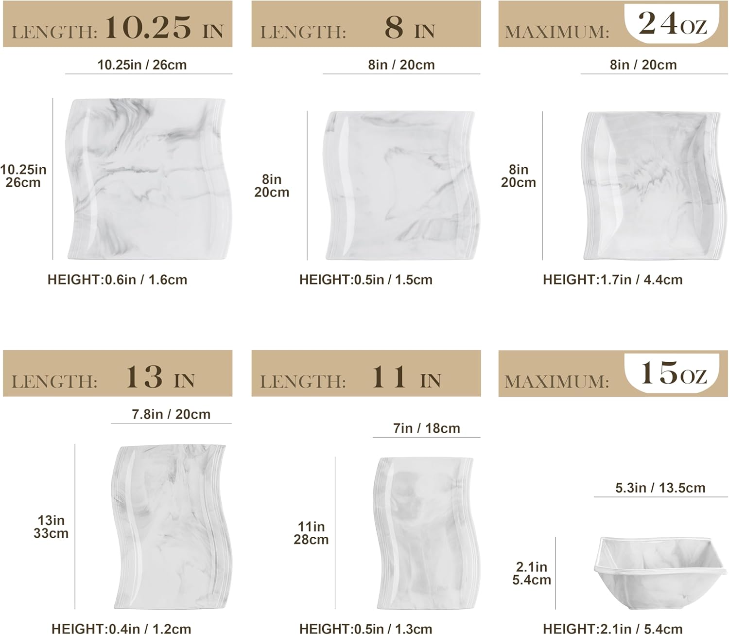 MALACASA 26-Piece Marble Grey Square Dinnerware Sets, Flora Porcelain Dinner Set for 6, Service for 6, Microwave & Dishwasher Safe, BPA, Lead & Cadmium Free