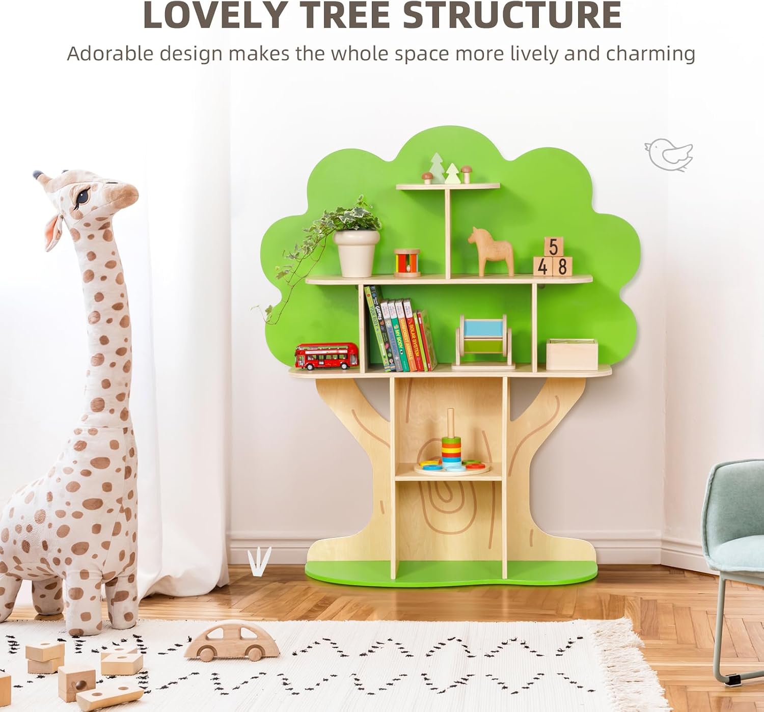 OOOK Kids Bookcase Tree Bookshelf for Kids Reading Nook, Montessori Book Shelf for Classroom, Kids Room, Playroom, Nursery