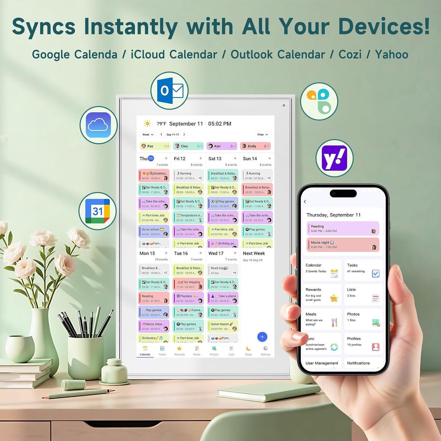 21.5 Inch Digital Calendar Wall Touch Screen Chore Chart Reward System | Smart Electronic Calendar for Family Sync Google/iCloud No Subscription Meal Planner Digital Photo Frame Gift for Women White