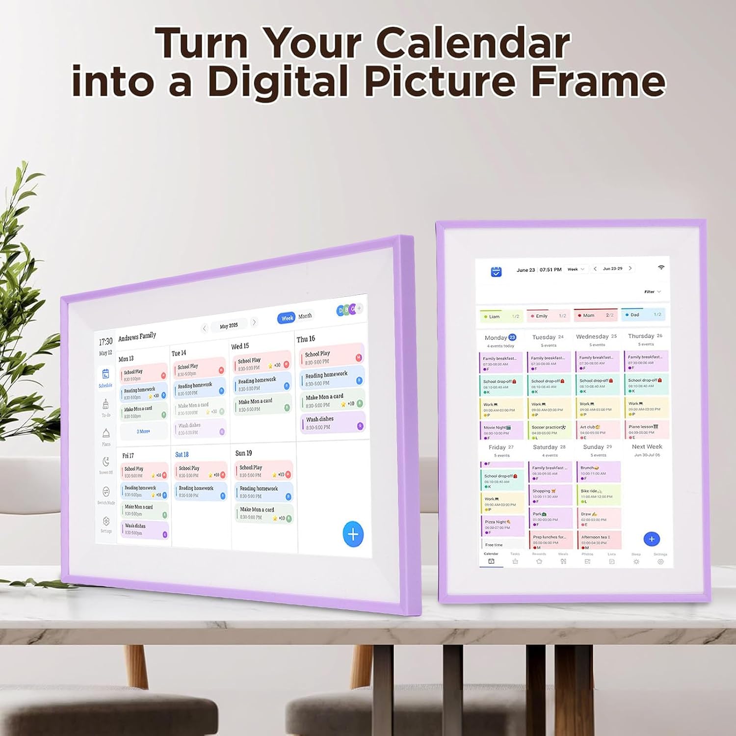 GOWENIC 10.1 Inch Smart WiFi Digital Calendar, Touchscreen Interactive Family Planner Display with Chore Chart & Meal Planner, Seamlessly Sync Data via APP, Purple