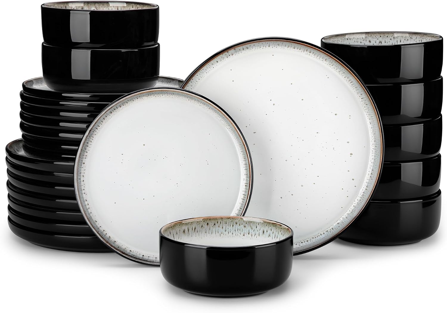 vancasso PLAYA Plates and Bowls Sets, 24 Pieces Beige Dinnerware Sets for Kitchen, Reactive Glaze Dishes Set for 8, Dishwasher and Microwave Safe