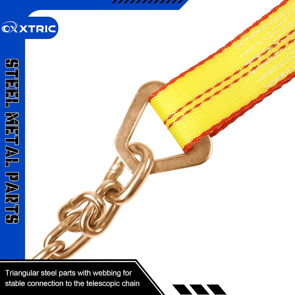 Chain Ratchet Straps 2 Inch x 27 Foot, 4 Pack, Heavy Duty Ratchet Straps with Chain Anchors & Grab Hooks, 10,000 lbs Break Strength,Heavy Equipment Tie-Downs, Cargo Tie Down