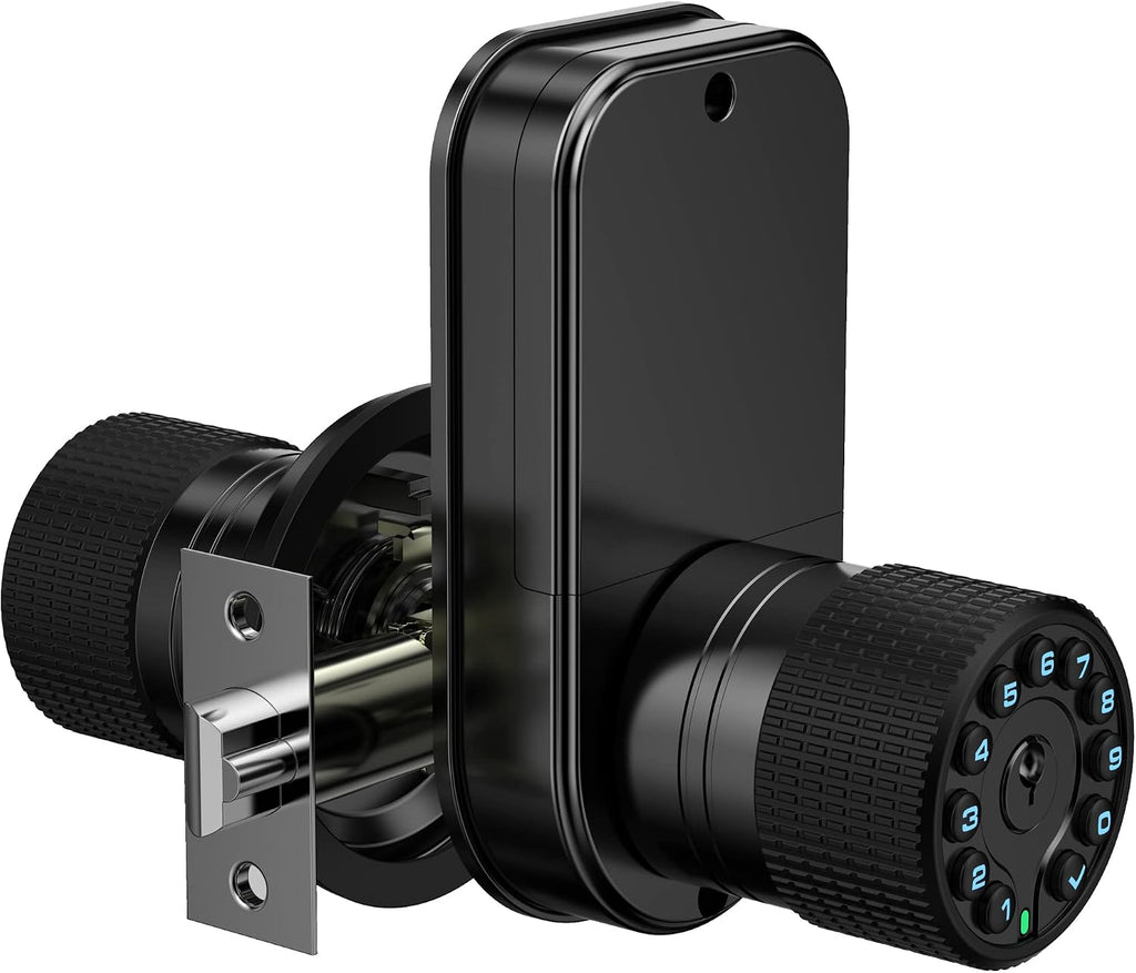 Double Sided Keypad Door Knob with Dual Cylinders and Key Alike, iuknob Keyless Entry Smart Door Lock for Entrance, Fence, Gate, Swimming Pool,Waterproof and Weatherproof for Outdoor & Interior Door.