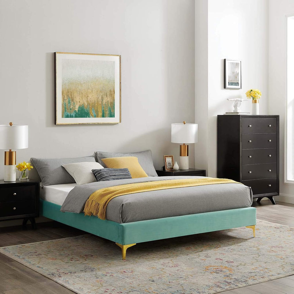 Modway MOD-6307-MIN Sutton King Performance Velvet Bed Frame, Mint