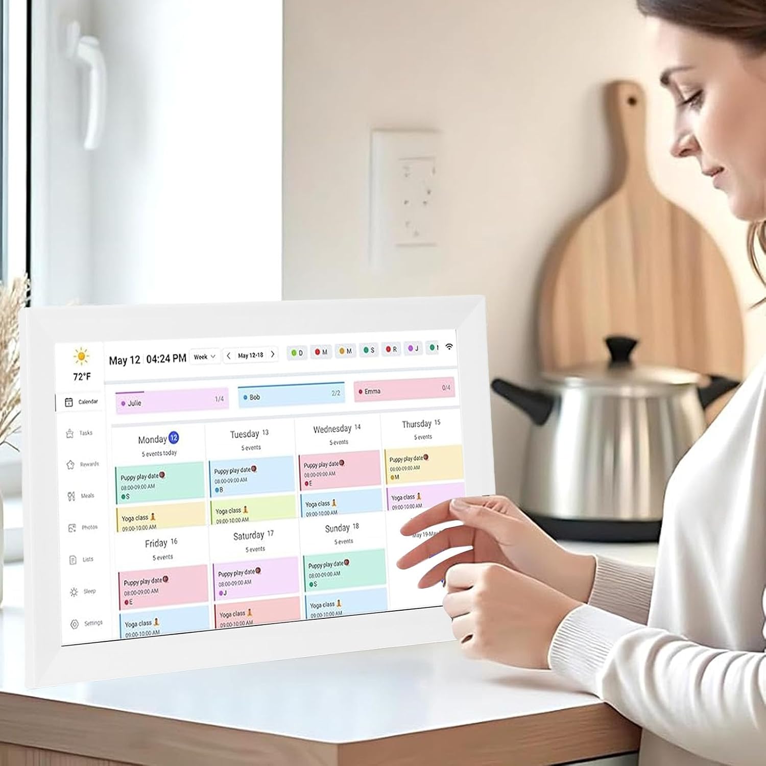 Zunate 15.6 Inch Digital Calendar Chore Chart, Smart Digital Calendar Planner, 1080P Touchscreen, Interactive Chore Chart and Meal Planning, for Family Schedules, Wall Mount Included (white)