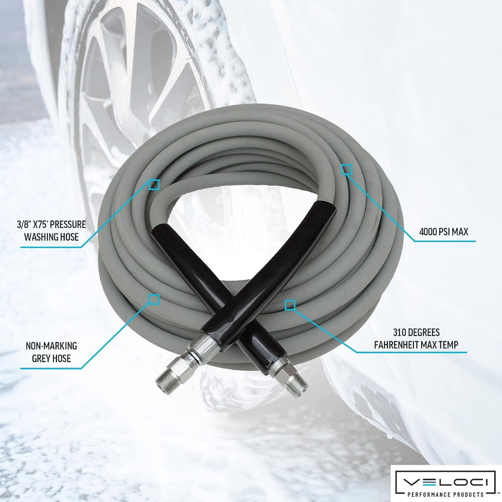 MTM Hydro Kobrajet High Pressure Washer Hose 3/8' 4000 PSI 75' for Car Wash and Detailing, Pressure Washer Accessories, Non-Marking Gray