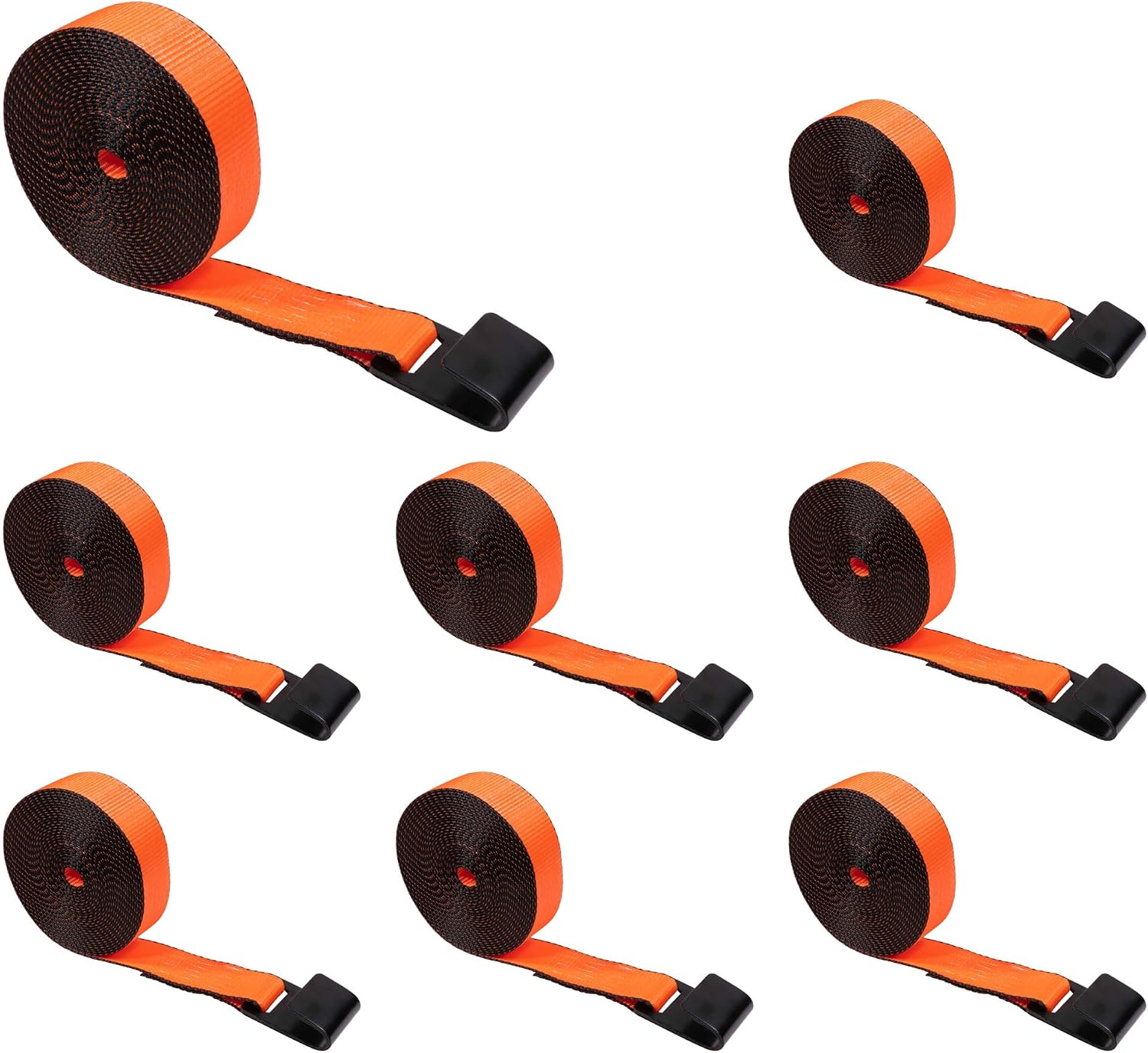 Mytee Products (8 Pack) Winch Straps 2' x30' - High Abrasion Orange Heavy Duty Tie Down w/Flat Hook WLL# 6670 lbs - 2 Inch Cargo Control for Flatbed Truck Utility Trailer