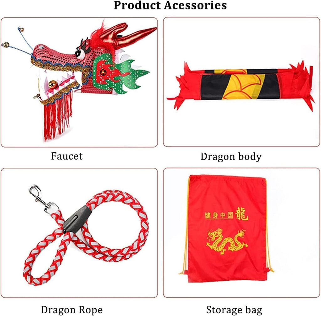 Chinese New Year Decorations Streamer Dragon Dance Silk Lion Dance Entertainment Equipments Outdoor Dragon Fitness Ribbon Perfect Lifelike Spring Festival Party Supplies(Red,8m/26.2ft)