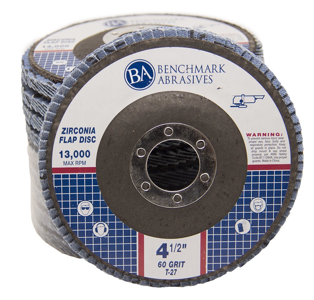 Benchmark Abrasives 4.5' x 7/8' Premium Zirconia T27 Flat Flap Discs 4 1/2 for Angle Grinder Sanding Discs, Finishing Grinding Wheels 4 1/2 Inch for Sanding Stock Rust Removal (100 Pack) - 60 Grit