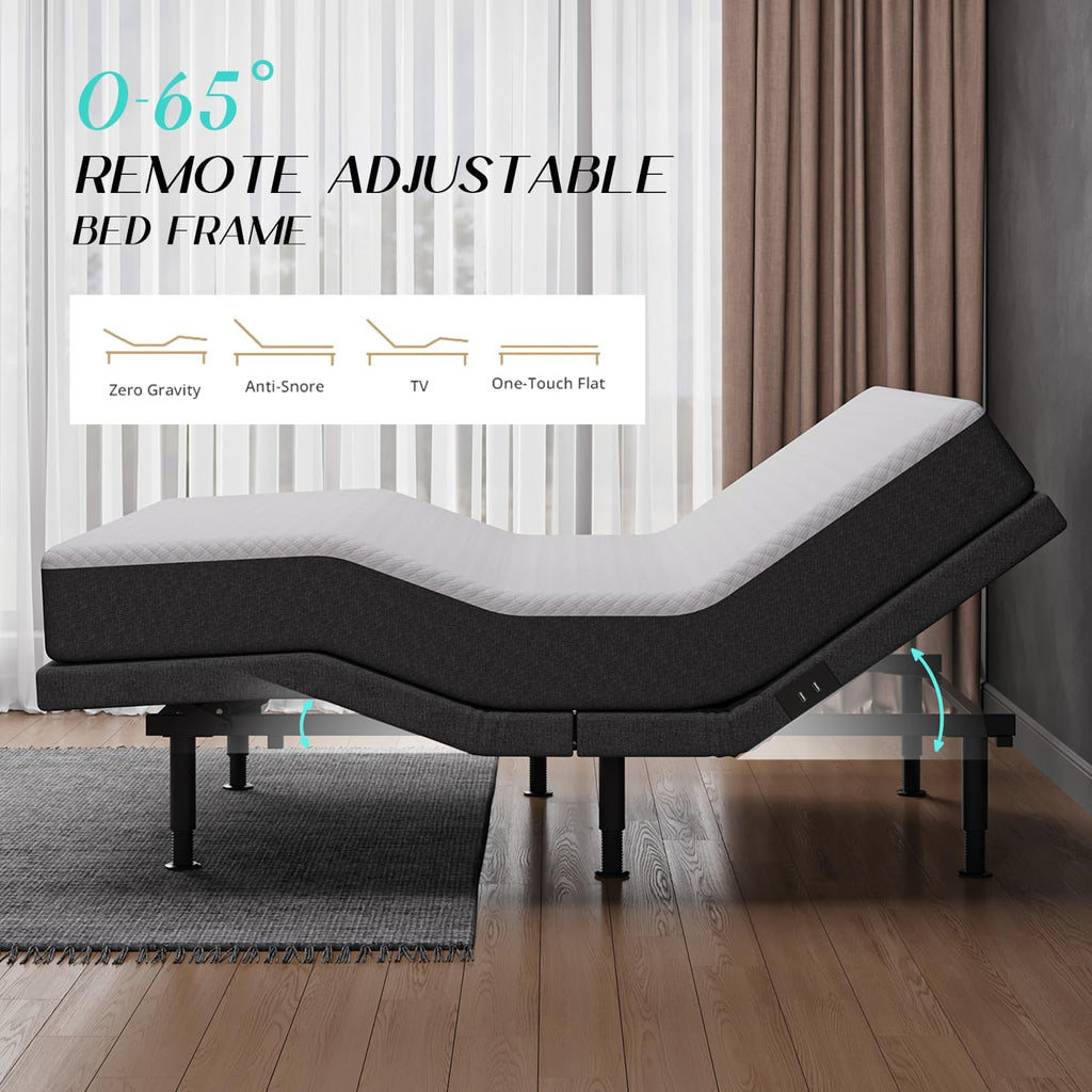 King Size Adjustable Bed Frame - Elderly & Senior Friendly, Zero Gravity, Head/Foot Adjustment, Enhanced Comfort,950lbs Capacity