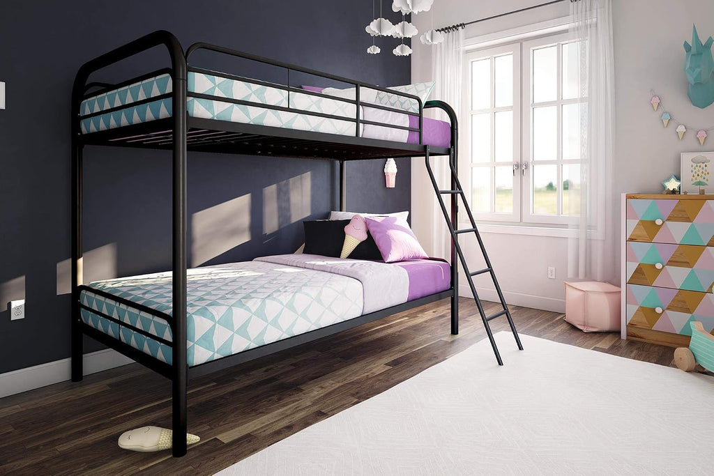 DHP Twin-Over-Twin Bunk Bed with Metal Frame and Ladder, Space-Saving Design, Black Black Twin/Twin
