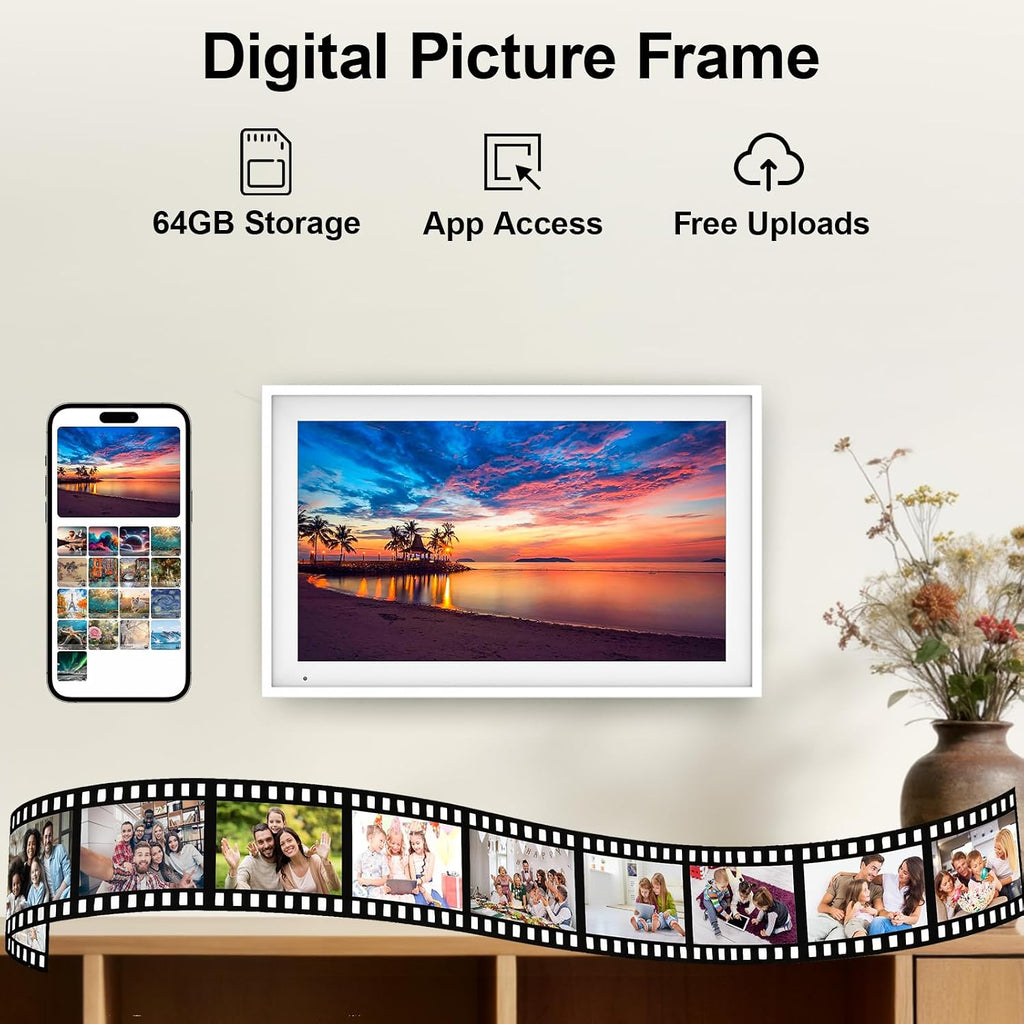 Digital Calendar 15.6' Digital Wall Planners for Family Schedules, Electronic Calendar with 1920*1080 Interactive Touchscreen, Digital Photo Frame Built-in 64GB Memory, Smart Calendar-White