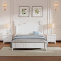 3-Pieces Bedroom Sets, Full Size Wood Platform Bed and 2 Nightstands, Retro Style Platform Bed with Wooden Slat Support and Headboard,No Box Spring Needed, Easy Assembly (White-O8S)