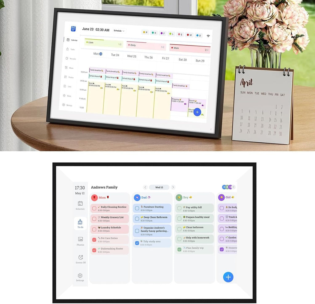 AUNMAS 10.1 Inch Smart Digital Calendar Digital Family Planner Electronic Wall Calendar with Interactive Touchscreen Display for Home Scheduling Wall & Desk Mount