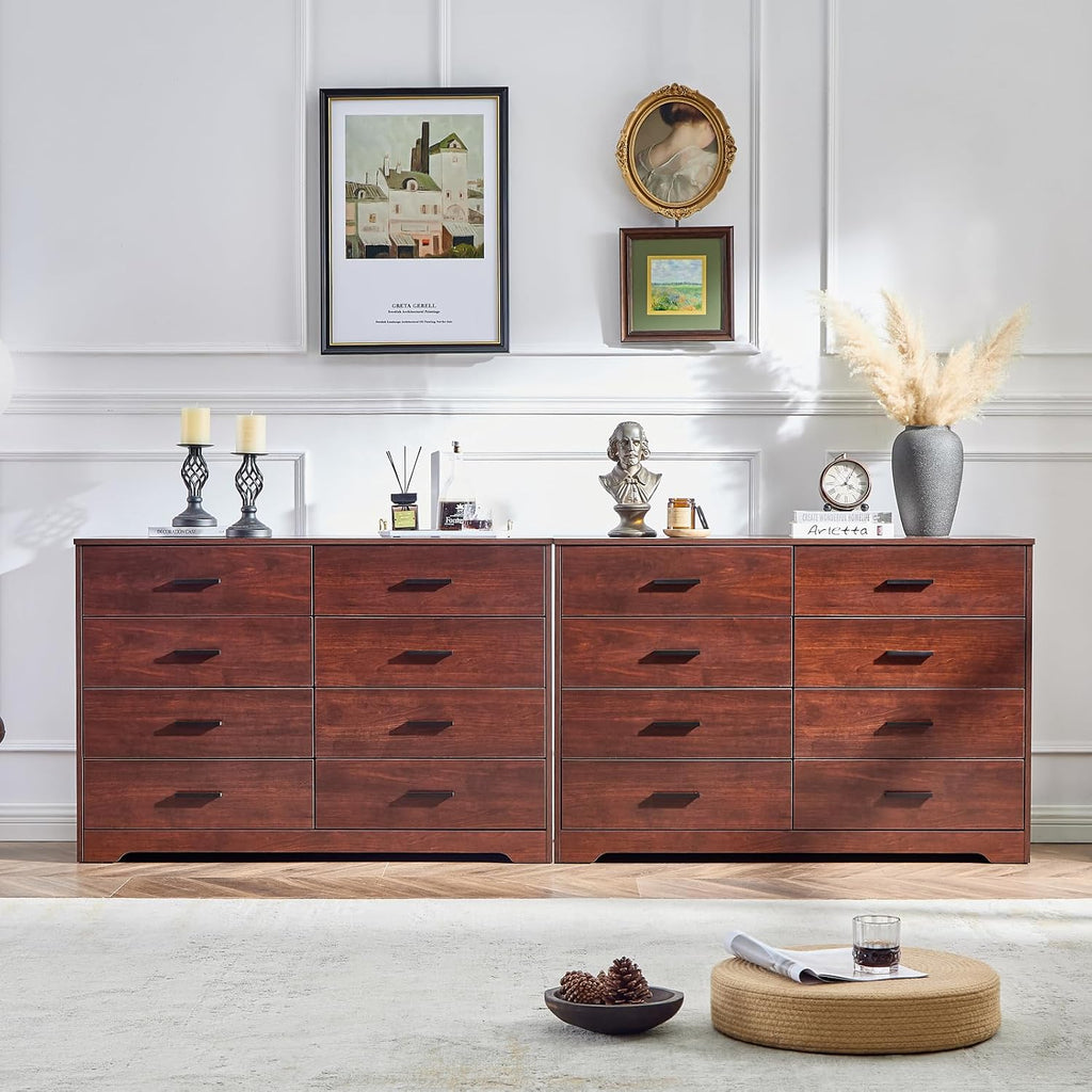 LIDYUK Dark Cherry Dresser for Bedroom, 8 Drawer Dressers & Chests of Drawers, Modern Wood Dresser, 48 Inch Wide Chest of Drawers for Bedroom, Hallway, Living Room