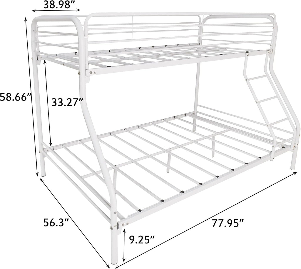 Twin-Over-Full Metal Bunk Bed with Enhanced Upper-Level Guardrail,Classic Bedroom Double Bed Frame w/Slats Support and Inclined Ladder,Easy Assembly,for Kid Adult Boy Girl Teen,White