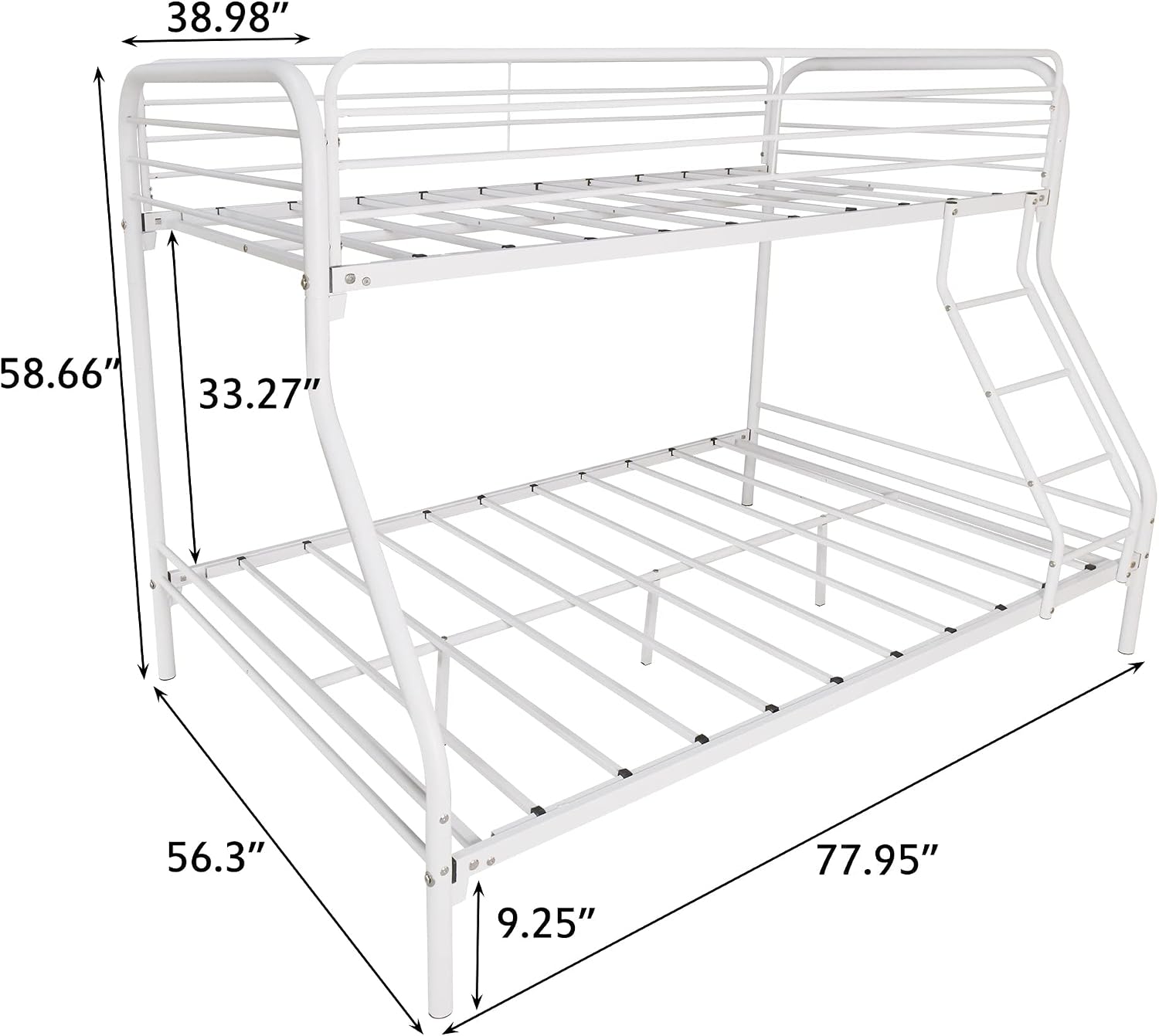 Twin-Over-Full Metal Bunk Bed with Enhanced Upper-Level Guardrail,Classic Bedroom Double Bed Frame w/Slats Support and Inclined Ladder,Easy Assembly,for Kid Adult Boy Girl Teen,White