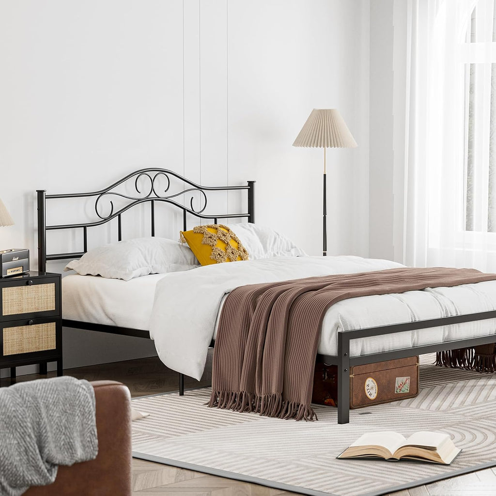 IKIFLY Metal Queen Size Headboard, Adjustable Height, Heavy Duty Steel Curved Queen Headboard Only for Bedroom, Farmhouse Scrollwork Design, Easy Assembly, Attach Frame, Black