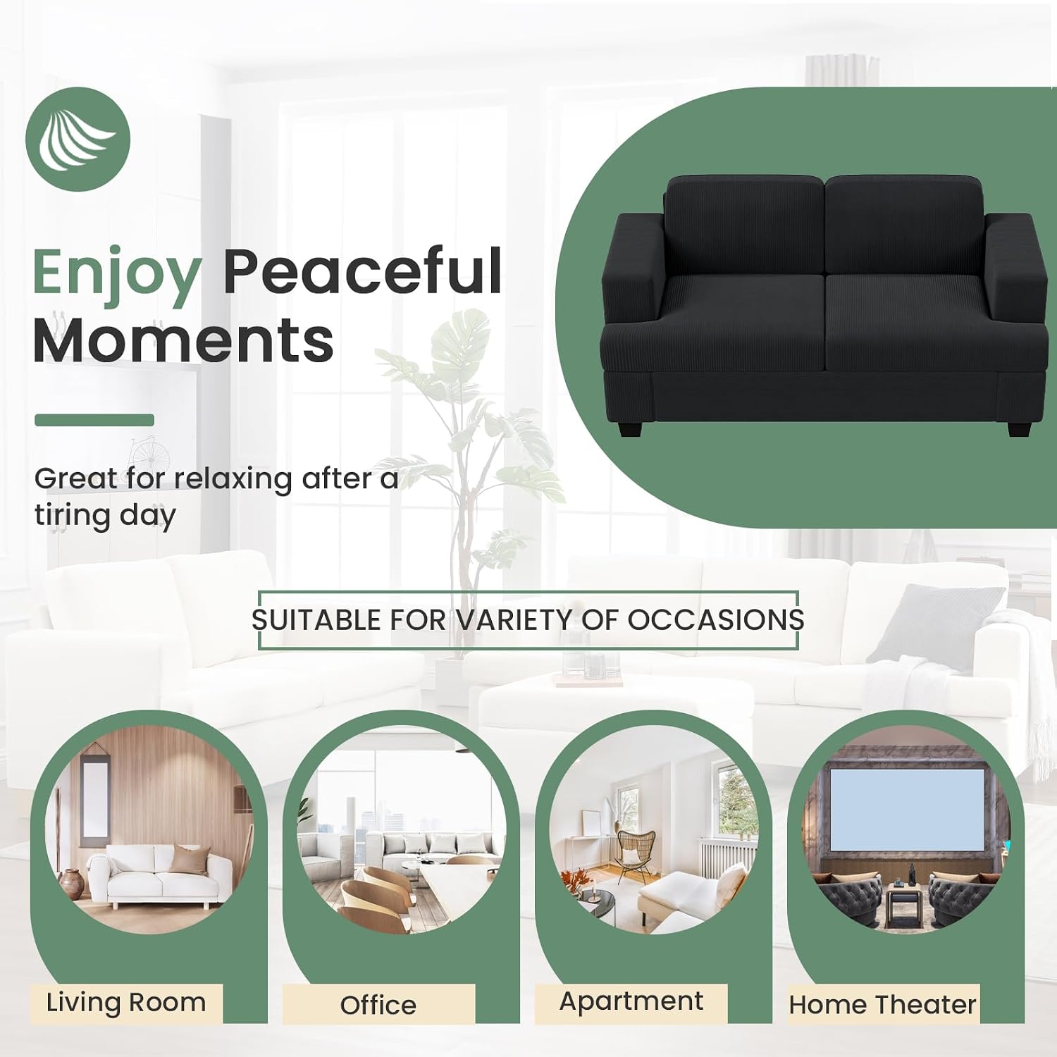 Fiona's magic 6 Seats Couch Set, 2 Piece Set Comfy Sofa, 3 Seater Sofa*2 with Deep Seats for Living Room, Modern Sleeper Couch, Black Corduroy
