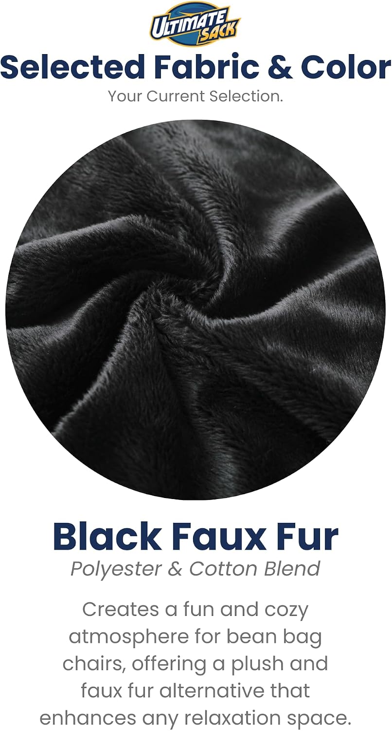 ULTIMATE SACK 3ft Bean Bag Chair, Oversize Bean Bag Chair for Adults, Comfy Chair Bean Bag Couch Lounge Sofa Loveseat Furniture | Black Fur