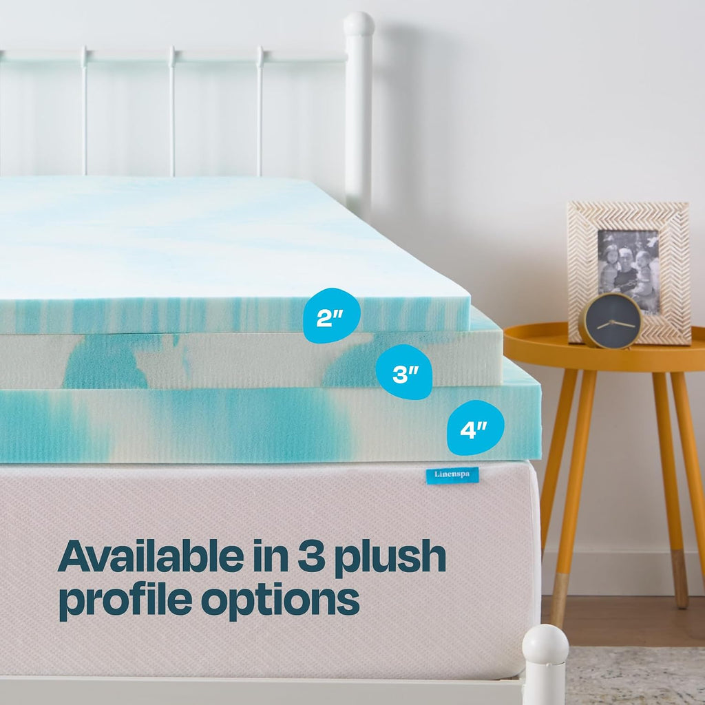 Linenspa 4 Inch Swirl Gel Memory Foam Mattress Topper, Full Size – Cooling Gel Infused, Ventilation Holes – Pressure Relieving Bed Topper – CertiPUR Certified