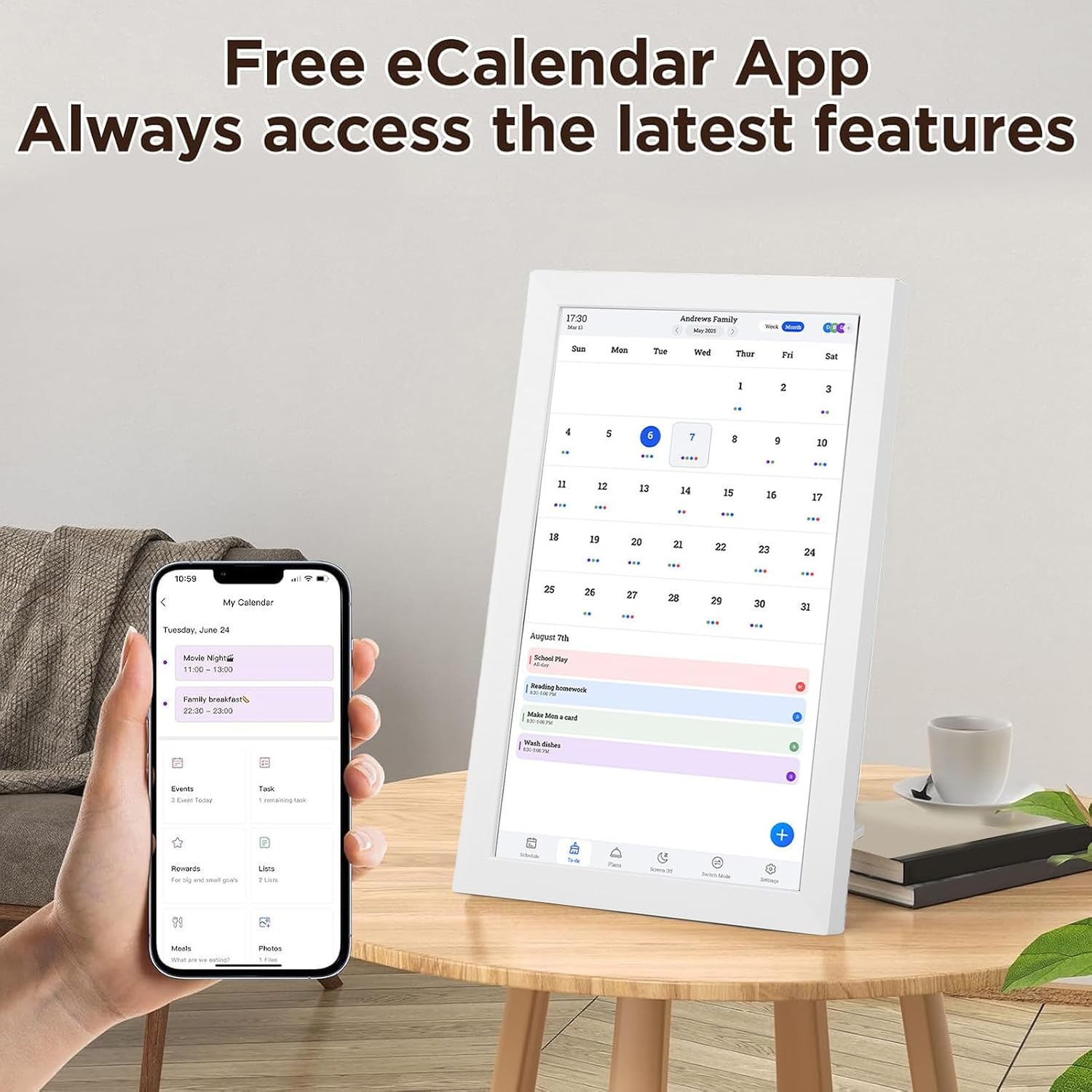 Fockety Digital Calendar, 10.1in Wall Planner Chore Chart Digital Photo Frame, Full HD Touchscreen Display, Portable Smart Family Organizer Event Planner Christmas Gifts for Dad Mom