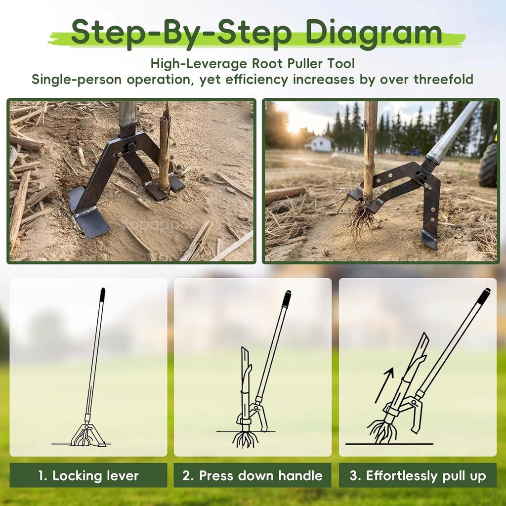 High-Leverage Root Extraction Tool for Remover Tree Shrub Sapling Puller Tool Effortless, with Long Handled Uprooting Weeder
