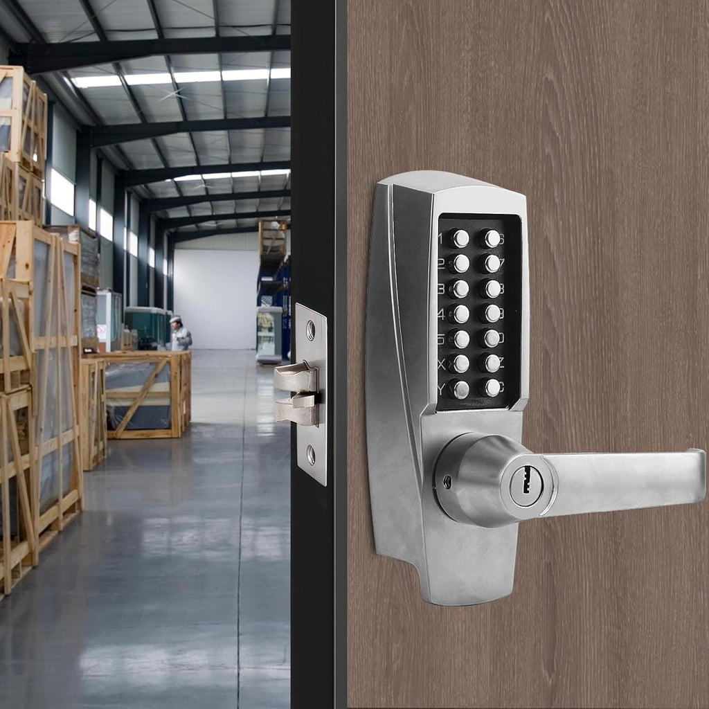 Mechanical Door Lock, Mechanical Push Button Lever Lock, Keyless Entry Commercial & Residential, Water-Proof Zinc Alloy, Easy to Install, for Garden, Yard, Garage