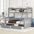 Twin Over Full Bunk Bed with Two Storage Drawers, Solid Wood Bunk Bed Frame Can be Converted Into 2 Separate Beds, Bedroom Furniture Bunk Bed with Ladders for Kids Teens Adults (Gray)