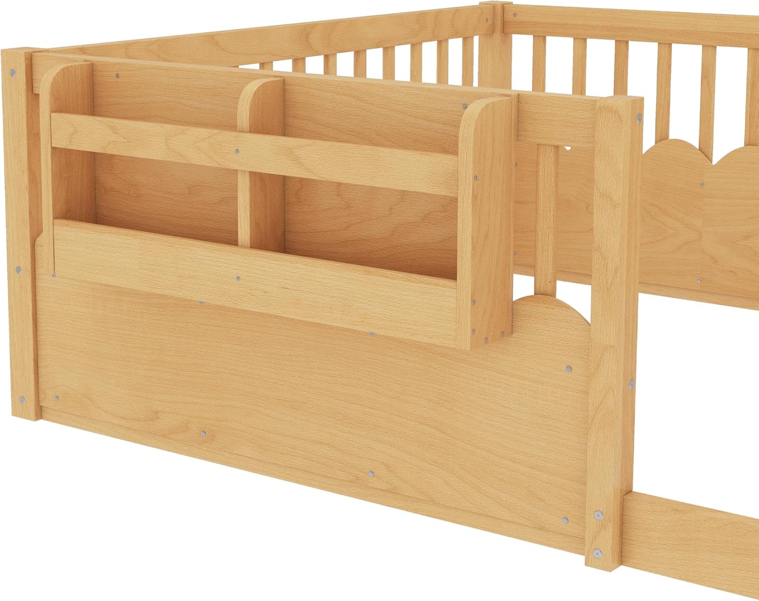 Bellemave Full Floor Bed with Bookshelf and Safety Guardrail