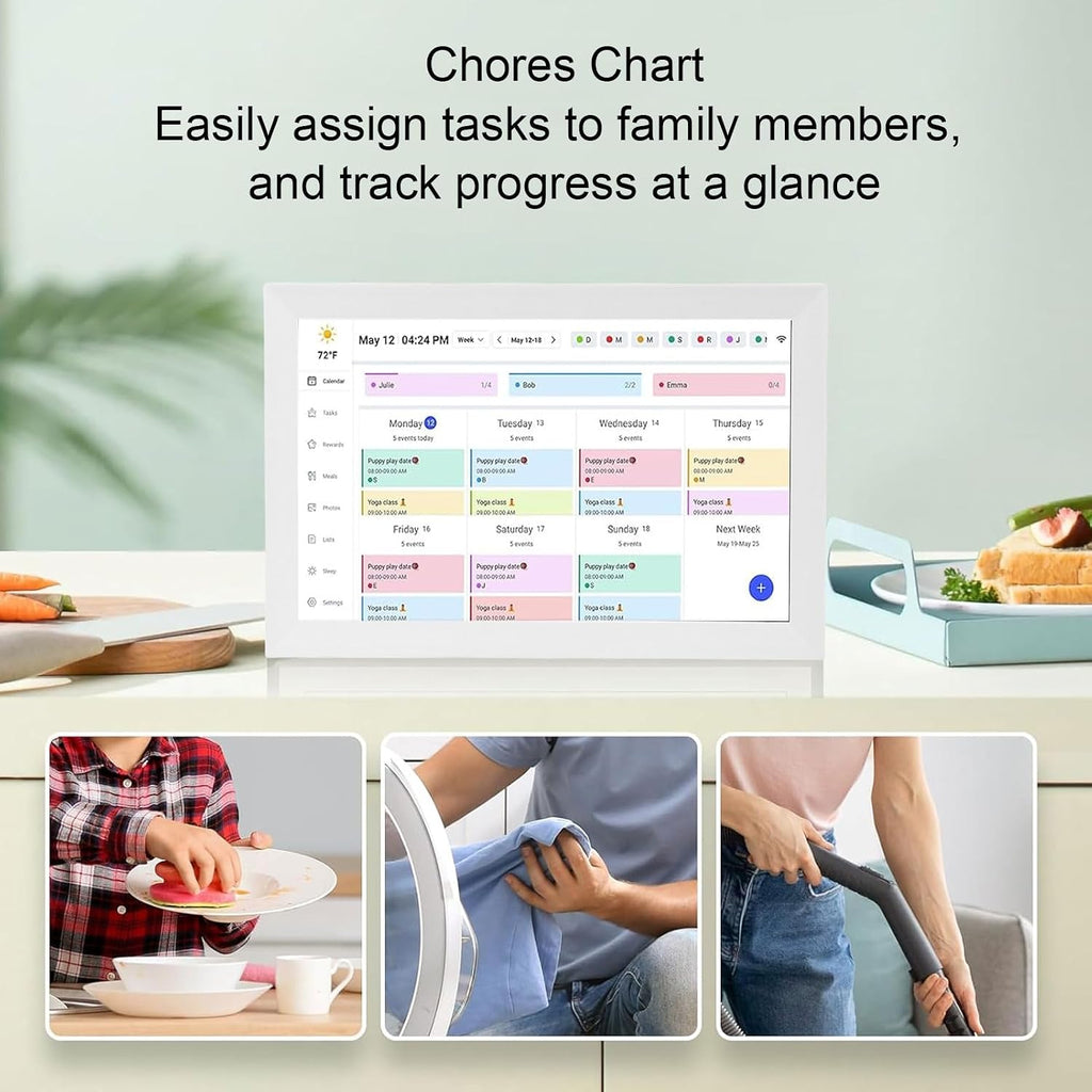 Tangxi 15.6' Smart Digital Calendar, 1920x1080 Full HD Touchscreen Family Planner & Calendar with Chore Chart & Meal Planner, Wall Mount & Desktop Stand (White)