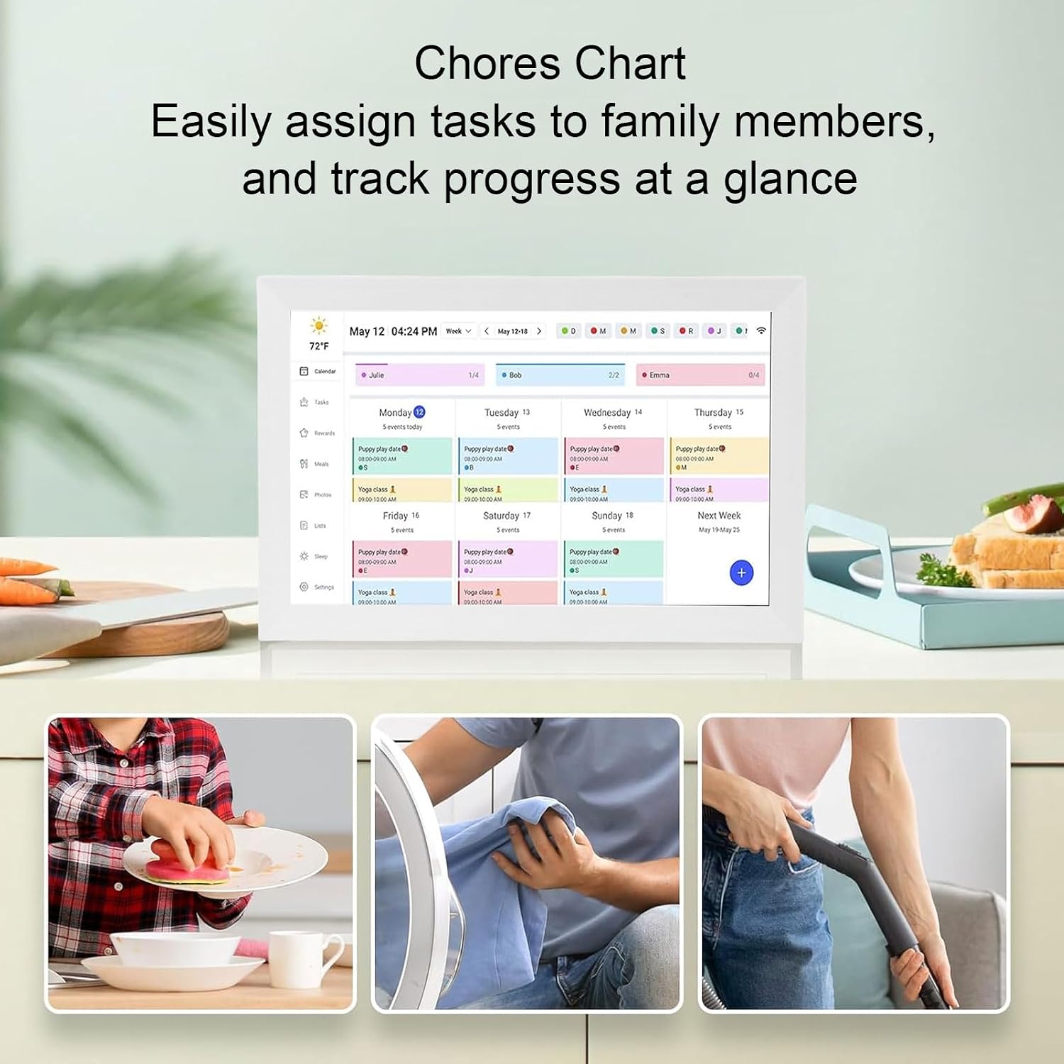 Goshyda 15.6In Digital Calendar Touchscreen, 1080P HD Smart Family Organizer with App, Wall Mount, Dual Speakers, Digital Photo Frame for Home Kitchen (US Plug)