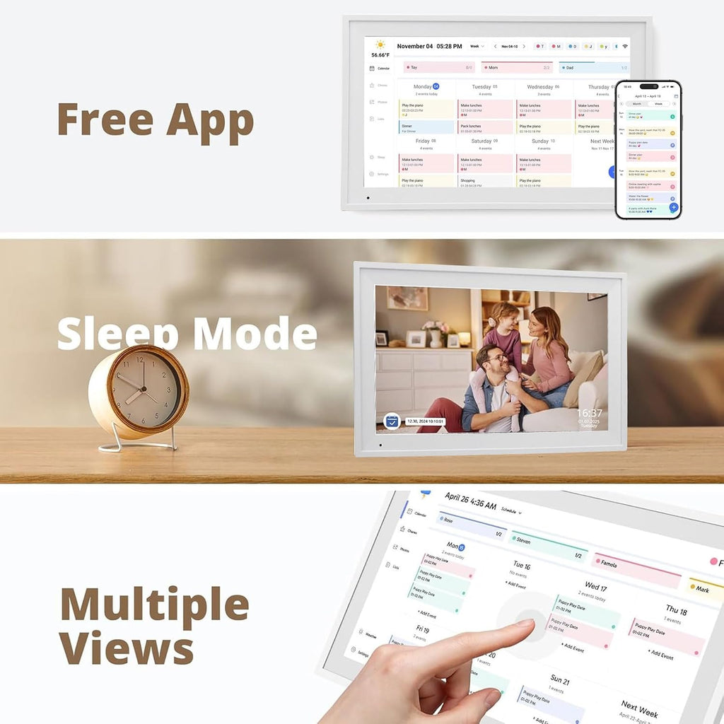15.6 Inch Smart Digital Calendar, Wall Desktop Digital Calendar Planner with App, Touch Screen, Interactive Chore Chart and Meal Planning for Family Schedules (US Plug)