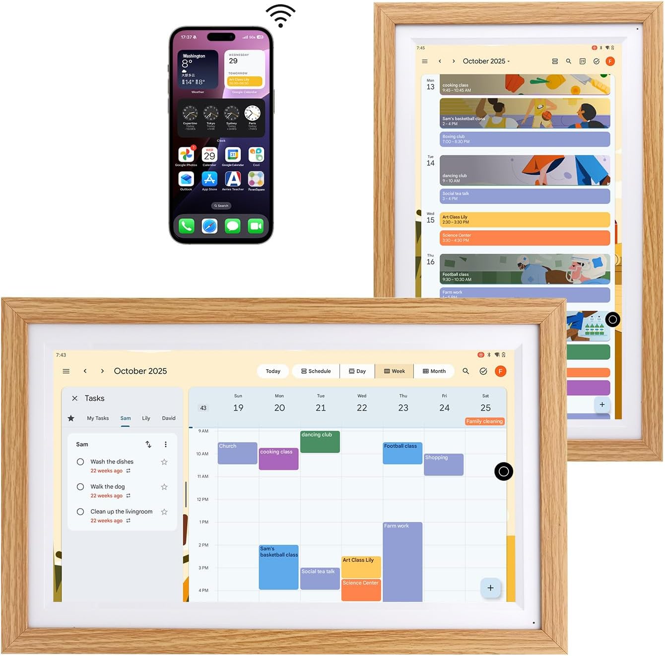 15.6' Digital Google Calendar,Android Apps,All-in-one,No Subscription,Oak | Anti-glare FHD touchscreen,Photo Frame,Android Apps,Built-in Battery,Stylus pen,Voice Assistant,Home Hub,Streaming,Wall&Desk