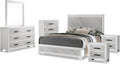 Furniture of America Anton Modern Solid Wood 6-Piece Bedroom Set with Faux Marble Headboard Bed, Metal Center Glide on Nightstands, Chest and Dresser with Mirror, Box Spring Needed, Full, White