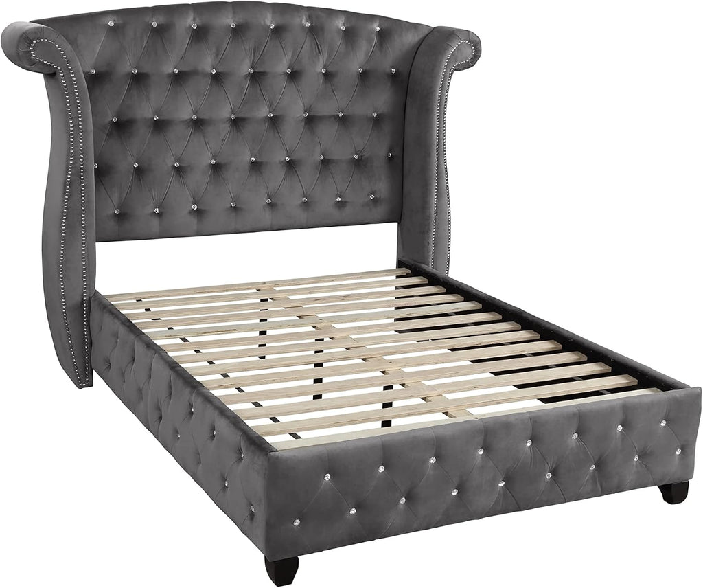 Full 5-Piece Upholstery Bedroom Set Constructed from Wood in Elegant Gray