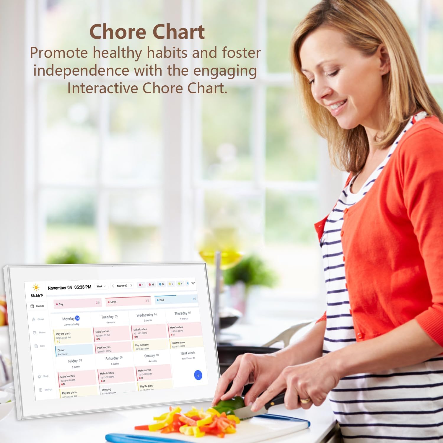 15.6 inch Digital Calendar & Chore Chart,Smart Touchscreen Interactive Display for Family Schedules, Wall & Desk Mountable, Digital Photo Frame Functon, Great for Organizing Your 2026Calendar