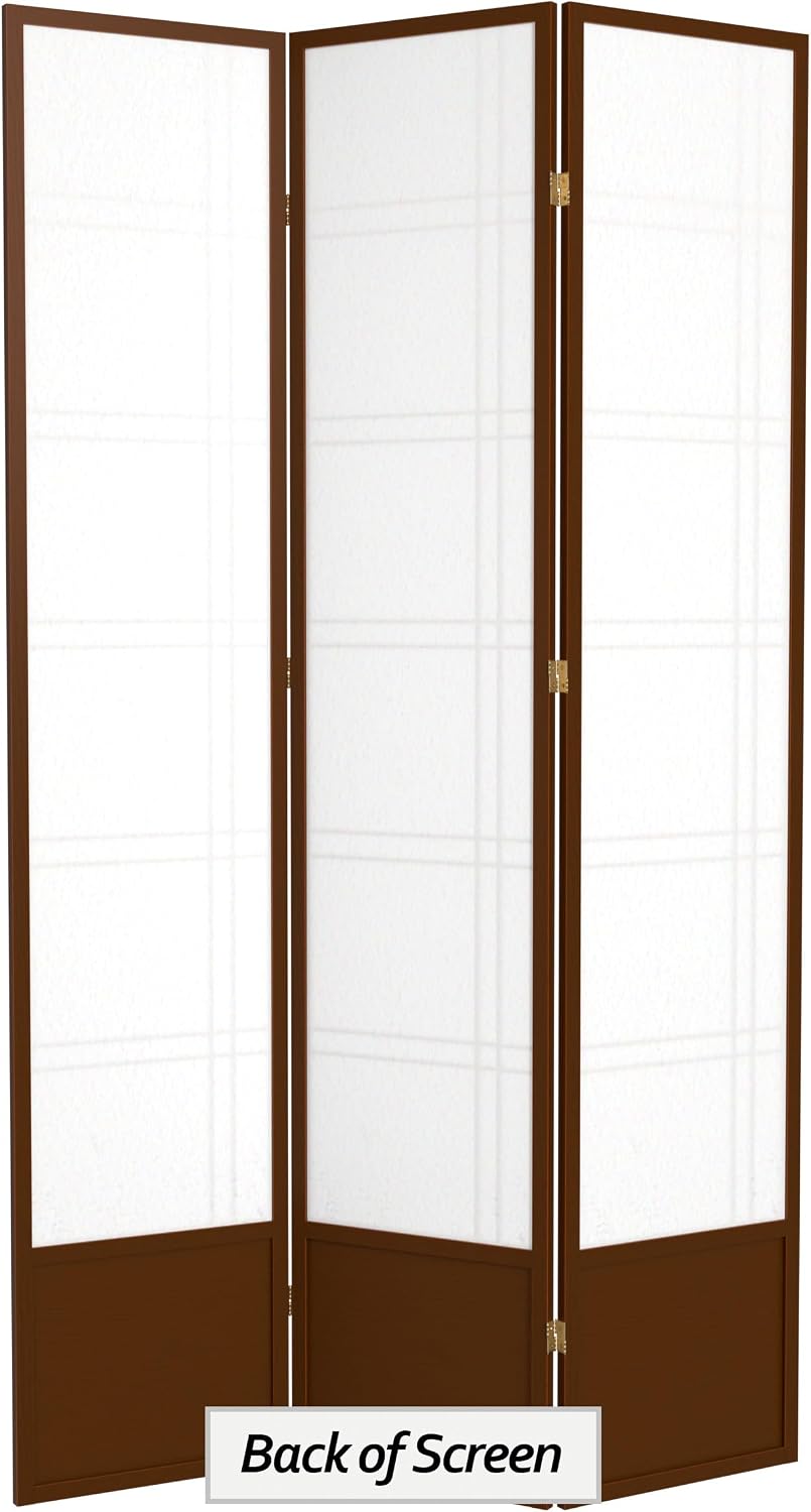 Red Lantern 7 ft. Tall Double Cross Shoji Screen - Walnut - 3 Panels