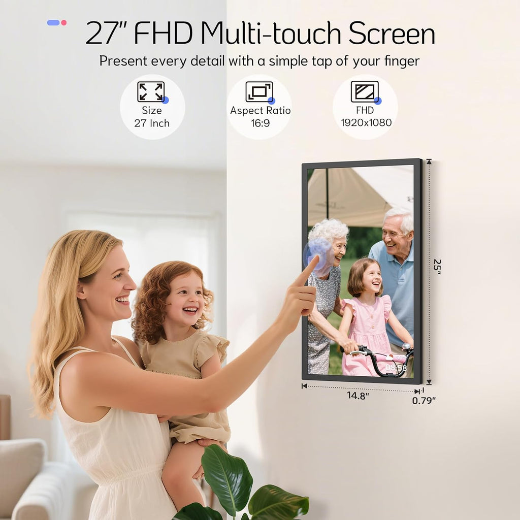 NexFoto 27 Inch Touchscreen Digital Picture Frame, FHD WiFi Photo Frame Electronic, 64GB Digital Frame, Add Photos from Google Photos, Upload Videos, Gifts for Christmas/Mom/Grandparents, Black
