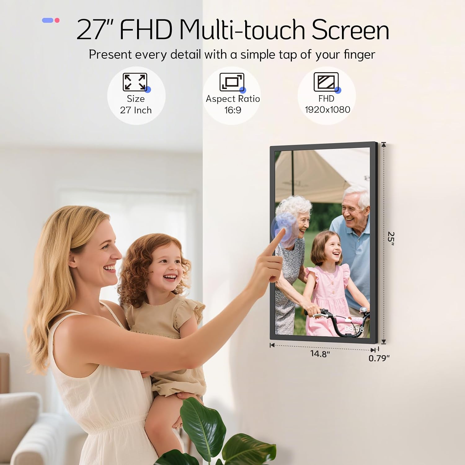 NexFoto 27 Inch Touchscreen Digital Picture Frame, FHD WiFi Photo Frame Electronic, 64GB Digital Frame, Add Photos from Google Photos, Upload Videos, Gifts for Christmas/Mom/Grandparents, Black