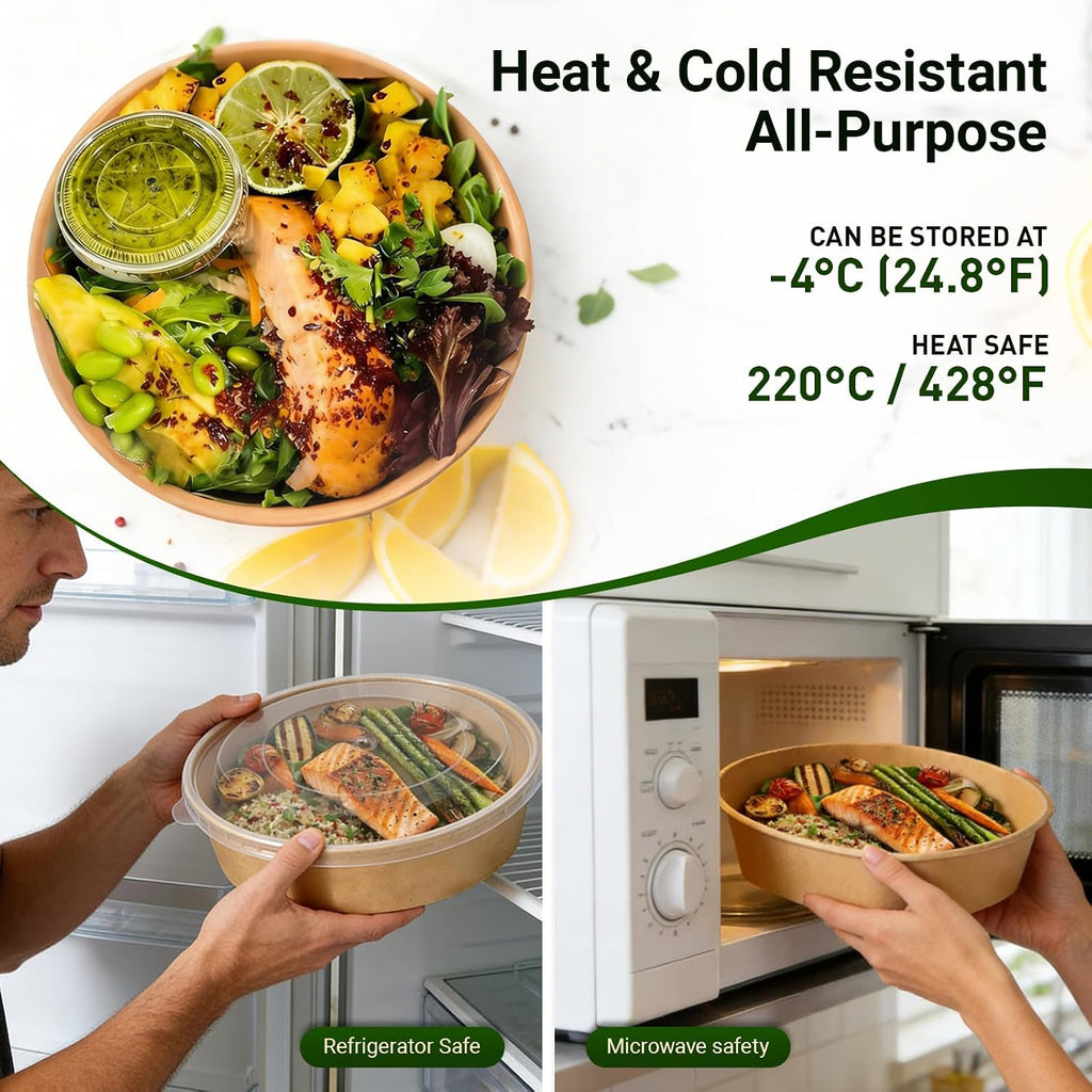 47oz Disposable Meal Prep Food Container w/Lids, 200 Sets Deli Bowl Paper Box To Go, Sturdy Bulk Pack for Event Restaurant Food Serving Salad Soup Pho Acai Picnic