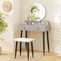 CHARMAID Vanity Desk with Mirror and Lights, Makeup Vanity with 4 Storage Drawers, 3 Lighting Modes, Adjustable Brightness, Modern Vanity Dressing Table with Stool for Bedroom, Gray & Black