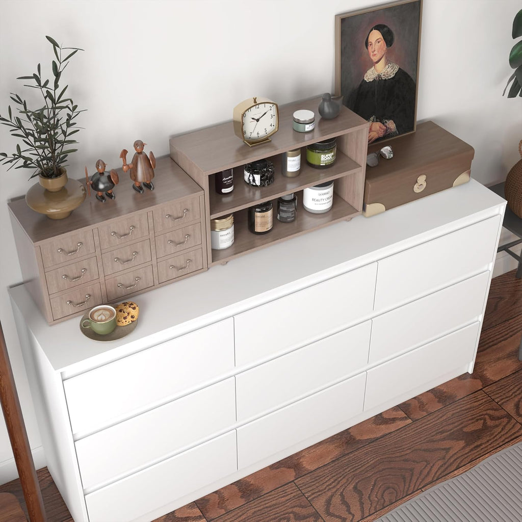 9 Drawer Dresser for Bedroom with Deep Drawers, Large Floor Wood Dressers & Chest of Drawers Handle Free, Modern White Long Dressers for Closet Living Room, Euro Slide (63'W x 15.7'D x 31.5'H)