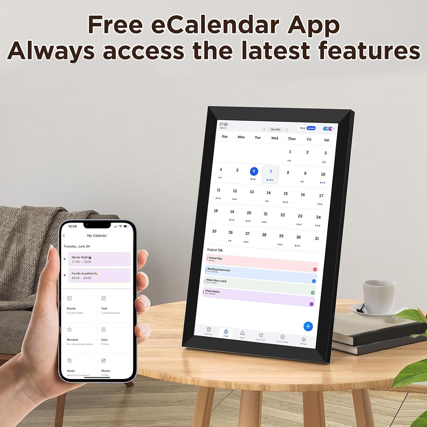 banapoy 10.1in Smart Digital Calendar and Chore Chart, HD Interactive Touchscreen Display Smart Family Planner, Digital Picture Frames, for Family Schedules